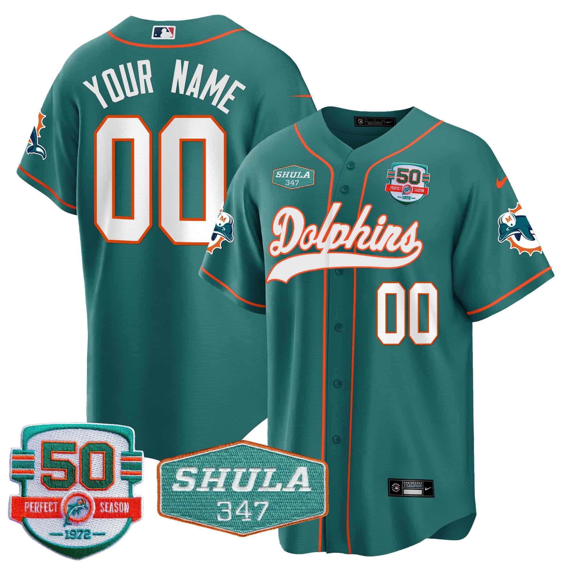Men Miami Dolphins Green 2024 Nike 50th Don Shula Memorial Patch Baseball Custom NFL Jersey style 1->customized nfl jersey->Custom Jersey